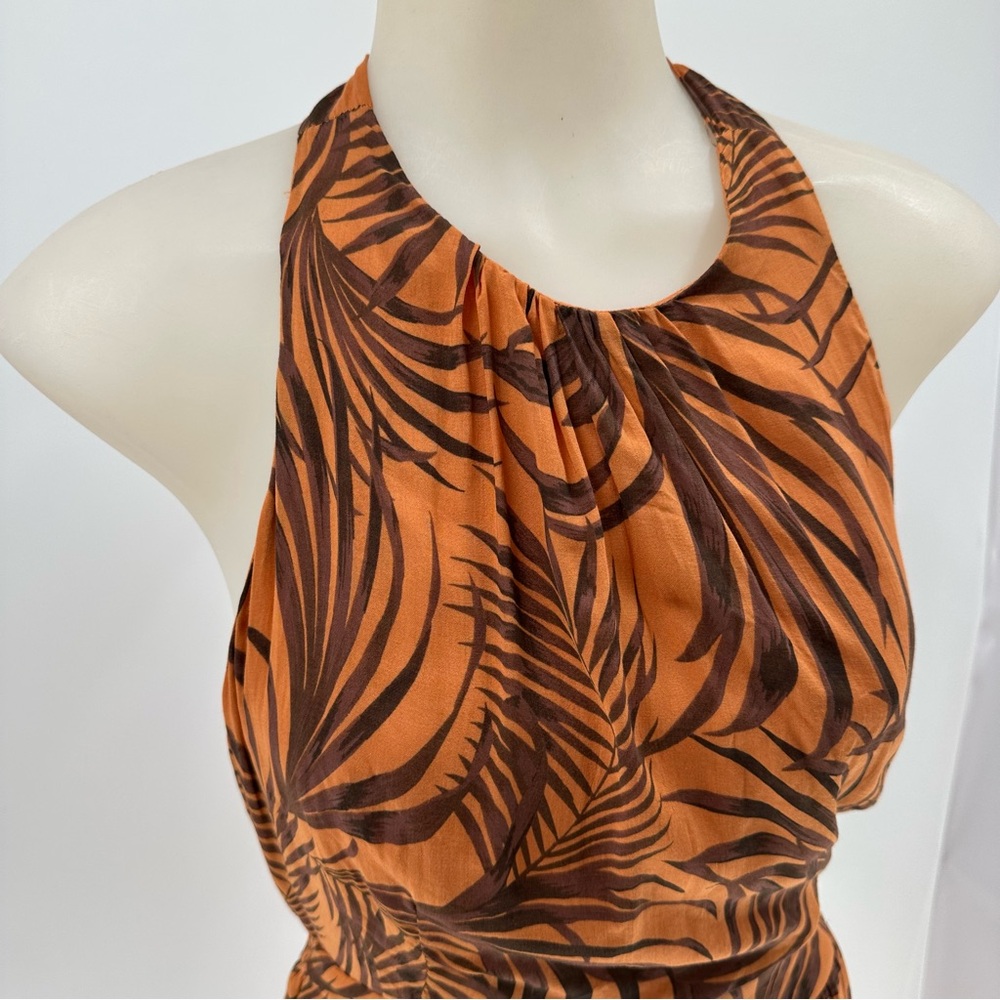 MINKPINK Women's Medium Finley Maxi Halter Dress Orange Brown Floral 55” Long - Picture 5 of 15